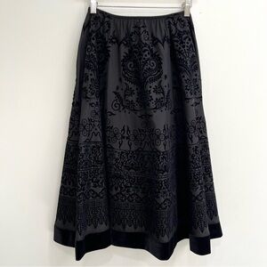 Y2K Vintage MSK Full Velvet Flocked Swing Skirt Black Floral Geometric Patterns